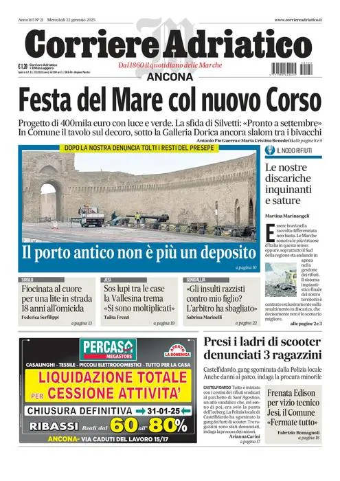 Prima-pagina-corriere adriatico-edizione-di-oggi-22-01-2025